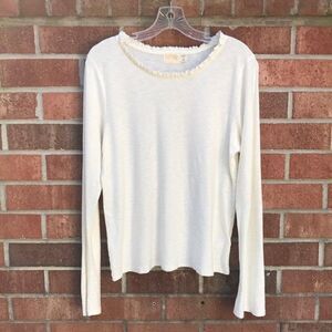 Nation LTD Long Sleeve Off White Ruffle Neck T-Shirt sz Large